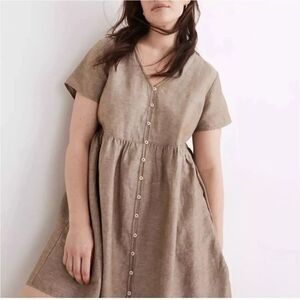 Madewell Mini Dress Linen Blend Button Front Alexandra Size Medium Pockets NEW